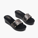 Snake Print Studded Wedges black side angle