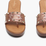 Snake Print Studded Wedges tan front zoom