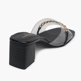 Snake Print Slip Ons Accented with Chain Buckle black back