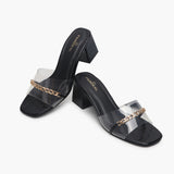 Snake Print Slip Ons Accented with Chain Buckle black