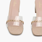 Snake Print Slip Ons Accented with Chain Buckle beige front zoom