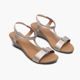 T Bar Chainstring Wedge Sandals gold side angle