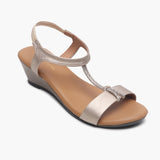 T Bar Chainstring Wedge Sandals gold side single