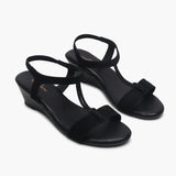 T Bar Chainstring Wedge Sandals black side angle