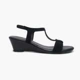 T Bar Chainstring Wedge Sandals black side profile