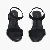 T Bar Chainstring Wedge Sandals black front