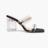 Sculptural Acrylic Heels with Chainlink Embellishment black side profile with heel