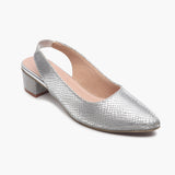 Closed Toe Backstrap Mules silver side single