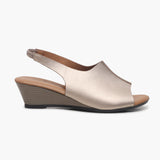 Backstrap Wedge Sandals gold side profile with heel