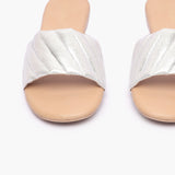 Shimmer Ruched Slides cream front angle zoomed in