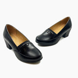 Block Heel Burnished Pumps Black