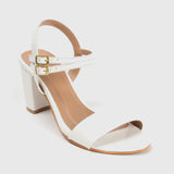 Ankle Strap Patent Block Heel Sandals White