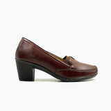 Block Heel Burnished Pumps Dark Brown