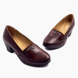 Block Heel Burnished Pumps Dark Brown