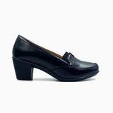 Block Heel Burnished Pumps Black
