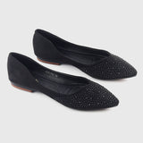Stud Embellished Pointed Flats Black Side Angle