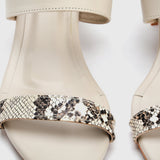 Snake Detail Block Heel Sandals Beige