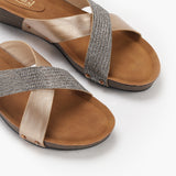Shimmer Cross Slip Ons antique side angle zoom