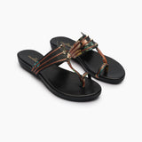 Floral Flat Kohlapuri black side angle