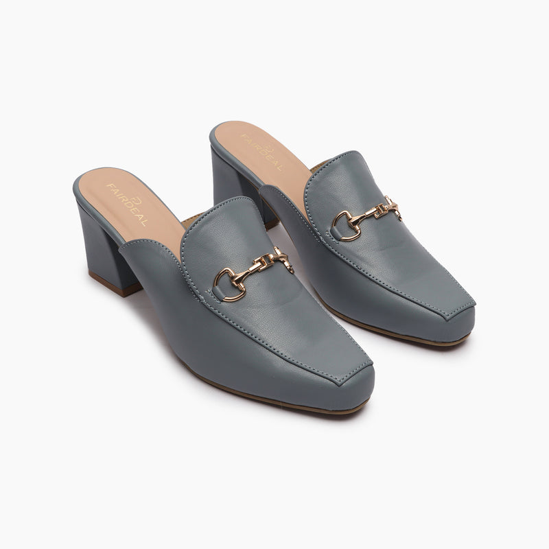 Buckle Detail Heeled Mules blue side angle