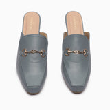 Buckle Detail Heeled Mules blue front angle
