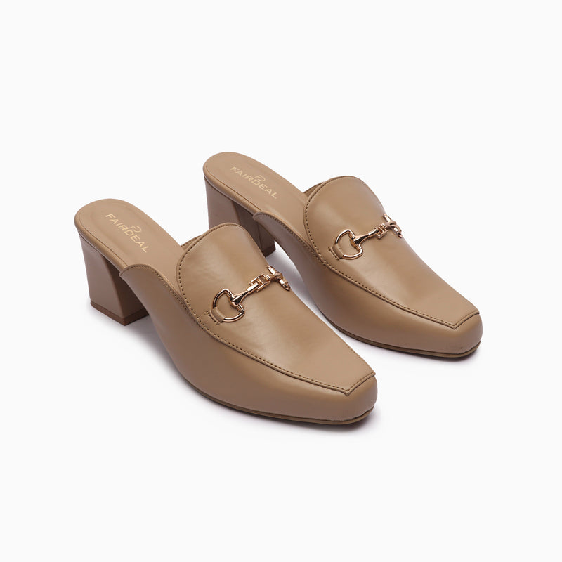 Buckle Detail Heeled Mules beige side angle