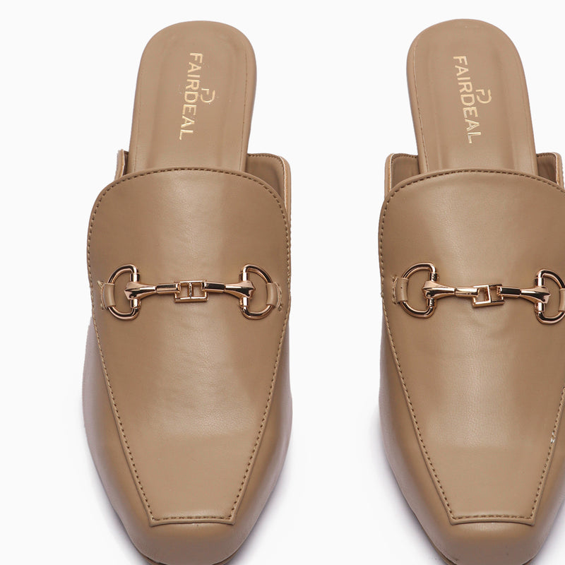 Buckle Detail Heeled Mules beige front zoom