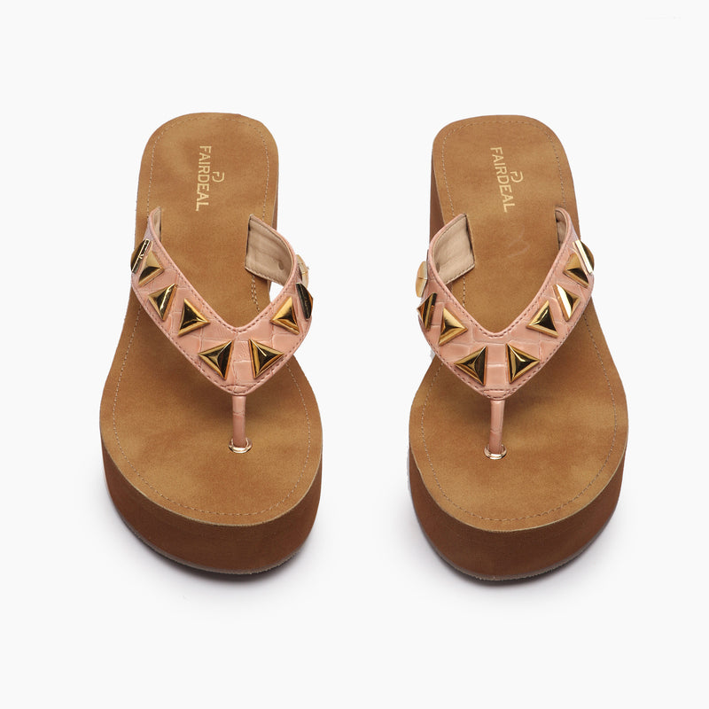 Patent Stone Studded Wedges light pink front