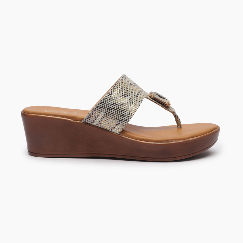 Single Stone Embellished Wedges gold side profile