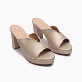 High Heeled Mules gold side angle