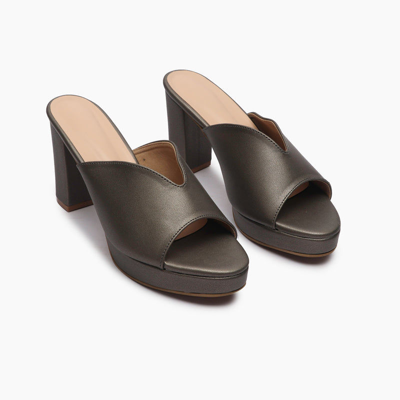 High Heeled Mules grey side angle