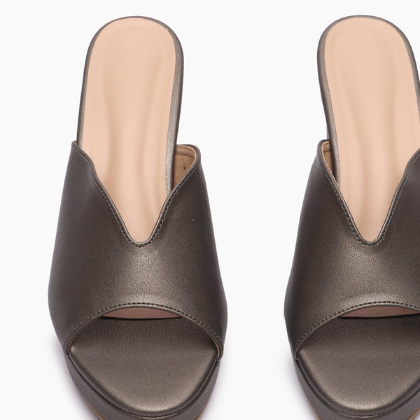 High Heeled Mules grey front zoom