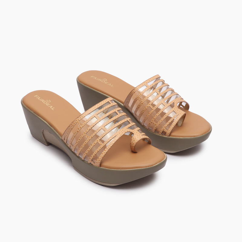 Open Toe Clear Wedges beige side angle