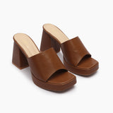 Chunky Heel Mules tan side angle