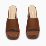 Chunky Heel Mules tan front