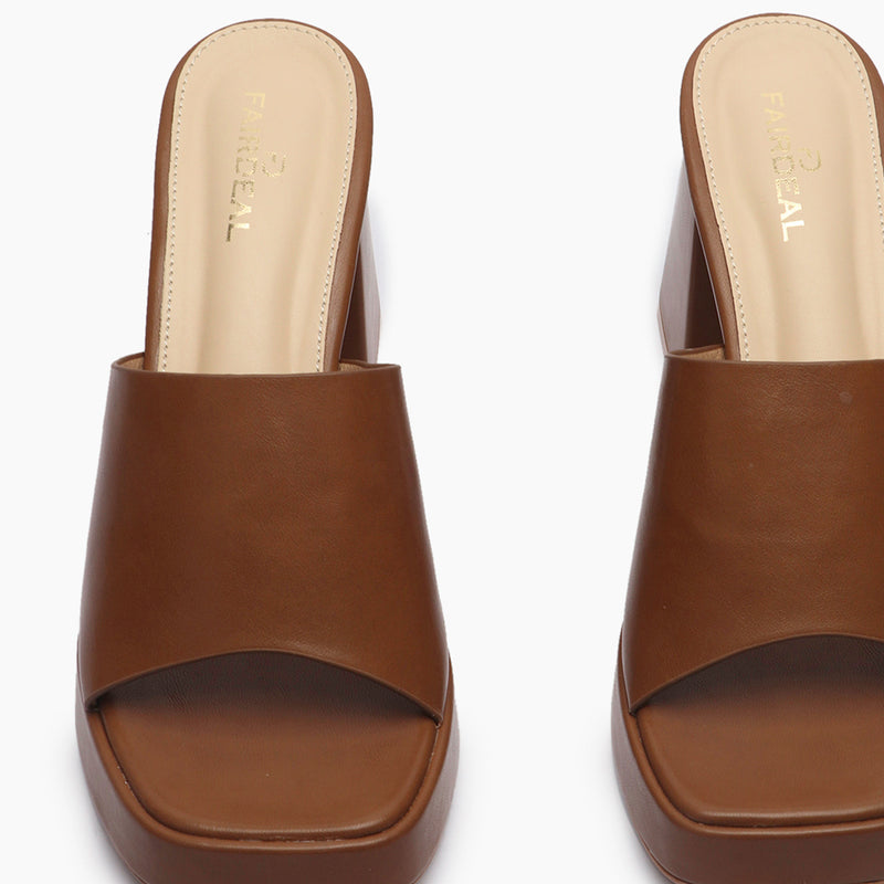 Chunky Heel Mules tan front zoom