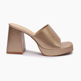 Chunky Heel Mules gold side profile with heel