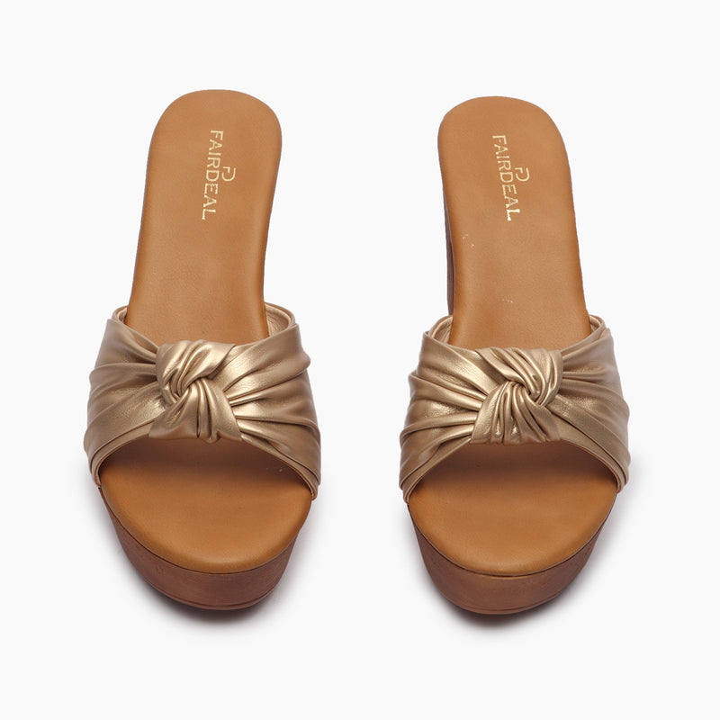 Knot Embellished Heels gold front