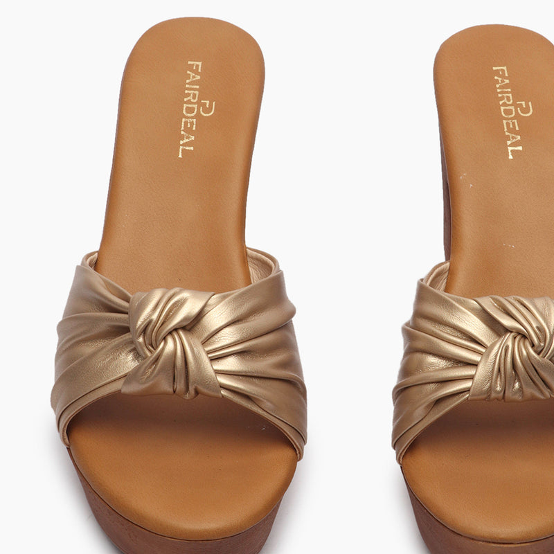 Knot Embellished Heels gold front zoom