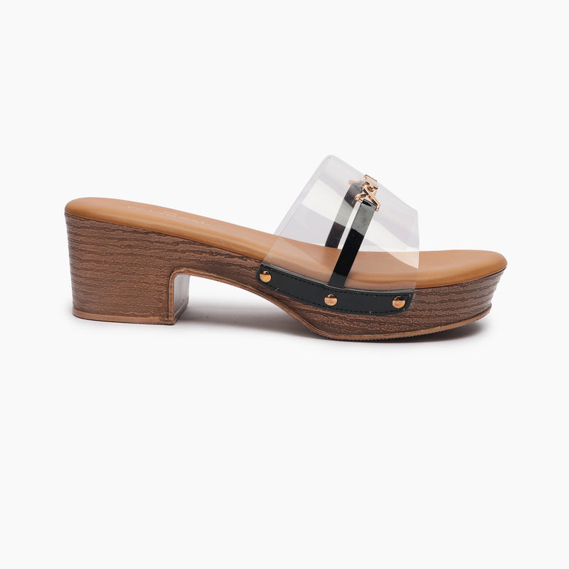 Clear Strap Mules black side profile