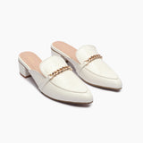 Patent Block Heel Pointed Mules white side angle