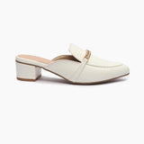 Patent Block Heel Pointed Mules white side profile