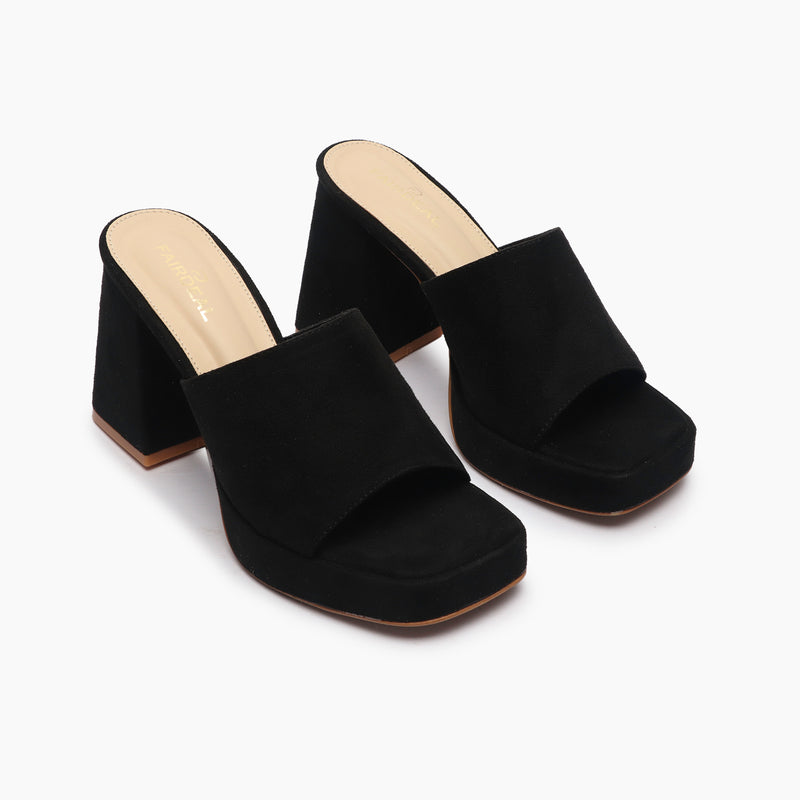 Chunky Heel Mules black side angle