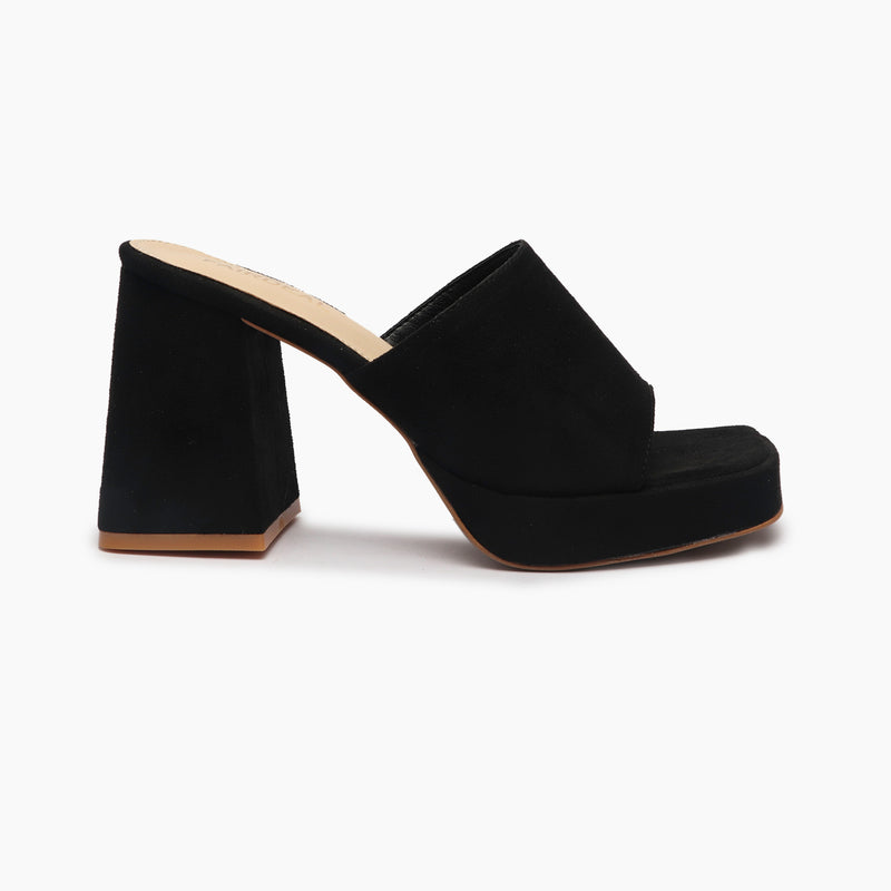 Chunky Heel Mules black side profile with heel