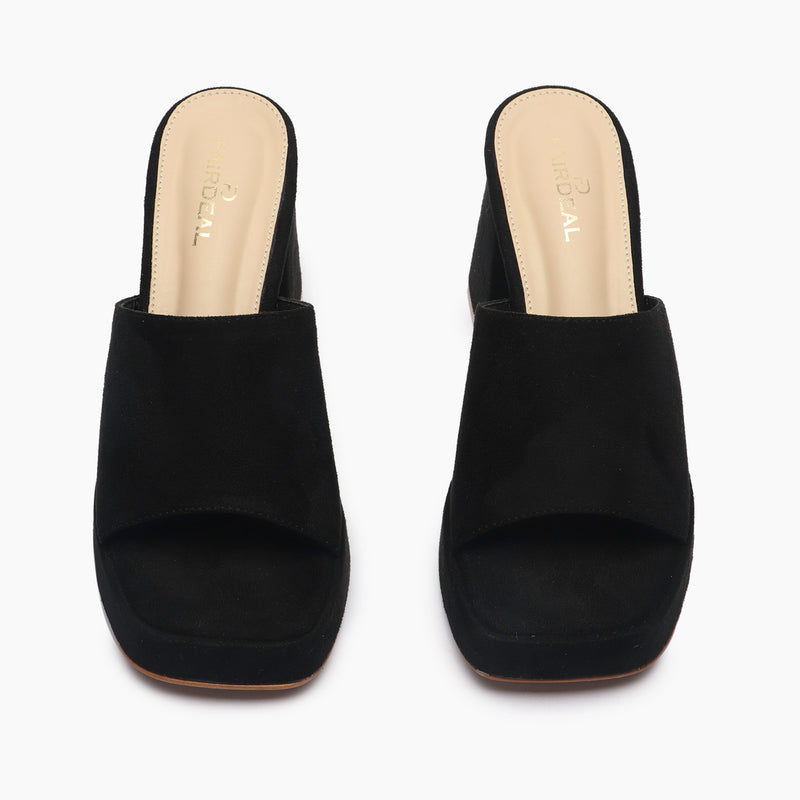 Chunky Heel Mules black front