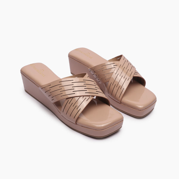 Cross Pattern Wedges light pink side angle