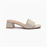 Arrow Check Mules cream side profile with heel