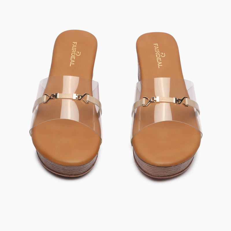 Clear Strap Mules beige front