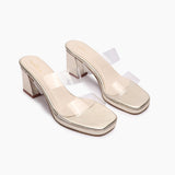 Double Acrylic Strap Block Heels gold side angle