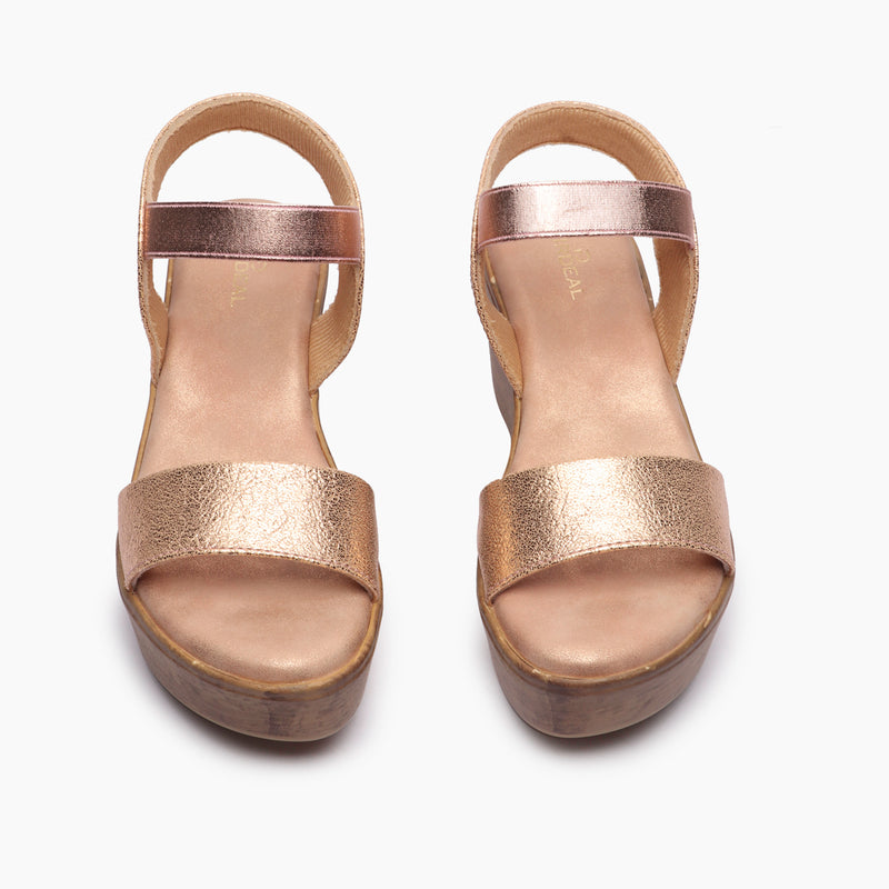 Shimmery Wedge Sandals rose gold front